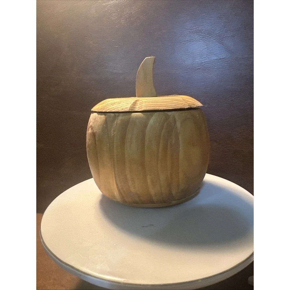 Hand Carved Wooden Pumpkin Trinket Box with Lid 5X5